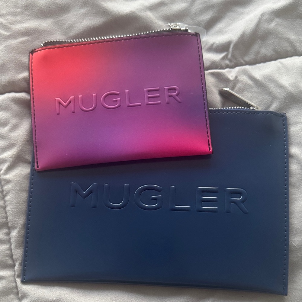 Mugler Pink Gradient and Navy Pouches